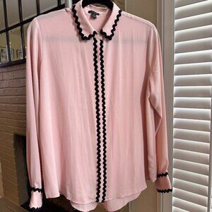 Ann Taylor Light Pink Blouse with Black Scalloped Trim
